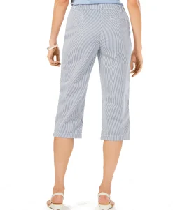 Women's Striped Corded Buttoned-Cuff Capri Pants