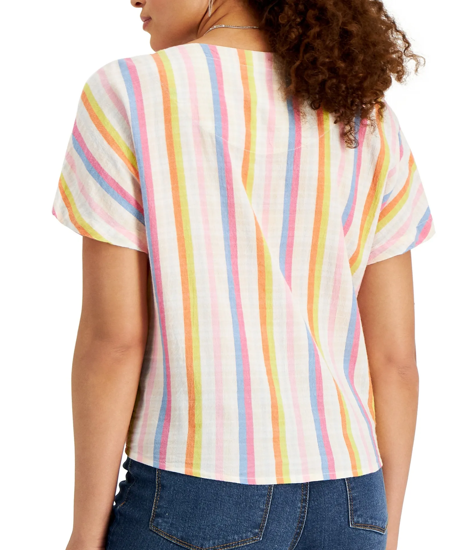 Women's Striped Tie-Front Gauze Top