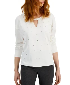 Women's Studded Keyhole Cotton Top