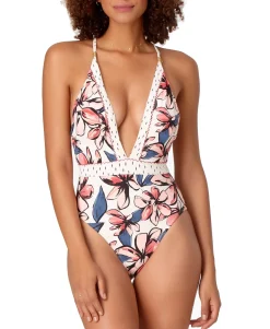 Women's STUDIO Printed Plunge One-Piece Swimsuit