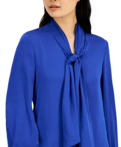 Women's Tie Neck Cinched Sleeve Blouse