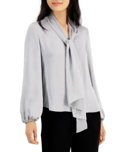 Women's Tie Neck Cinched Sleeve Blouse