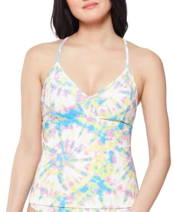 Women's Tie-Dyed Crossed-Back Tankini Top