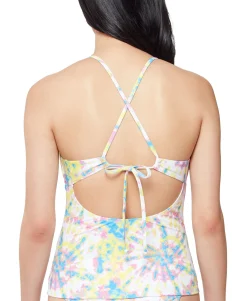 Women's Tie-Dyed Crossed-Back Tankini Top