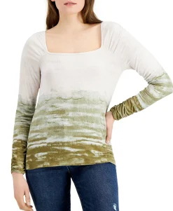 Women's Tie-Dyed Square-Neck Ribbed Knit Top
