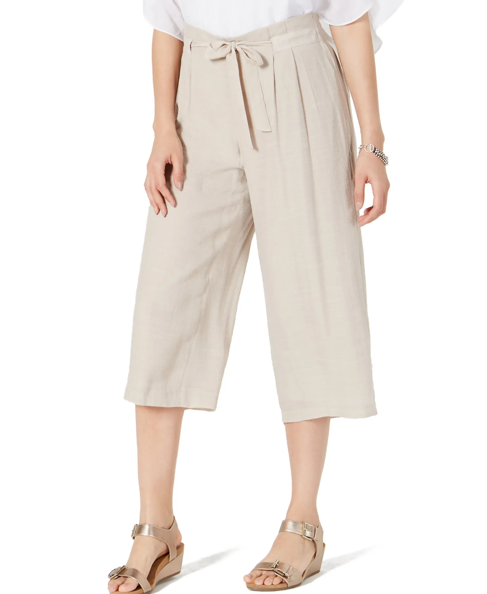 Women's Tie-Front Textured Capri Pants
