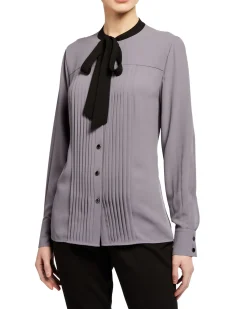 Women's Tie-Neck Tuxedo Blouse