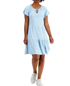 Women's Tiered-Skirt Tie-Neck Dress