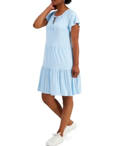 Women's Tiered-Skirt Tie-Neck Dress