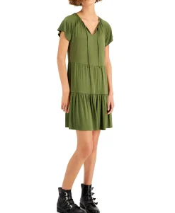 Women's Tiered-Skirt Tie-Neck Dress