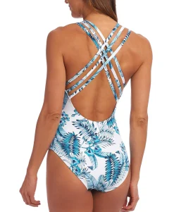Women's Tranquility Palm Cross-Back Tummy-Control One-Piece Swimsuit