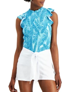 Women's Tropical-Print Smocked Top