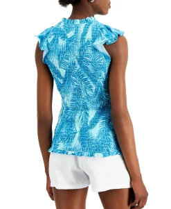 Women's Tropical-Print Smocked Top