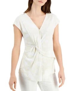 Women's V-Neck Abstract-Print Twist Top