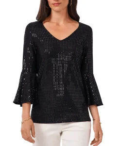 Women's V-Neck Bell-Sleeve Embellished Top