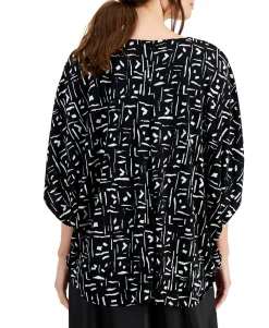 Women's V-Neck Geometric-Print High-Low Hem Top