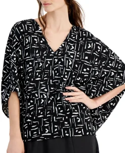Women's V-Neck Geometric-Print High-Low Hem Top