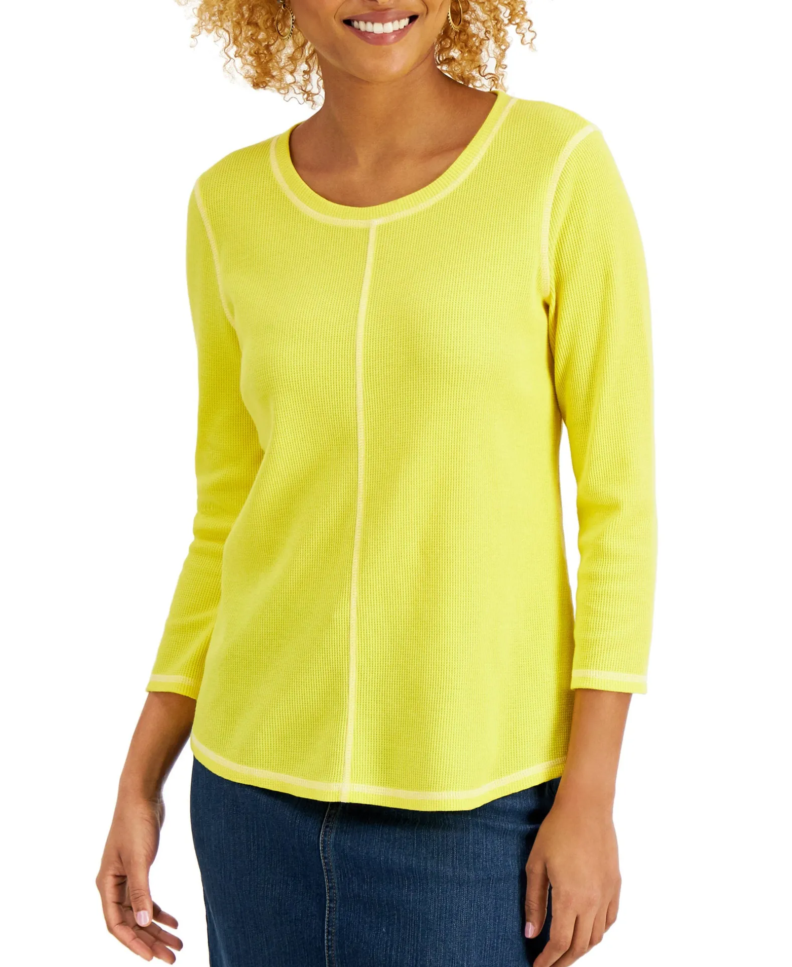 Women's Waffled Contrast-Stitch Seam Top