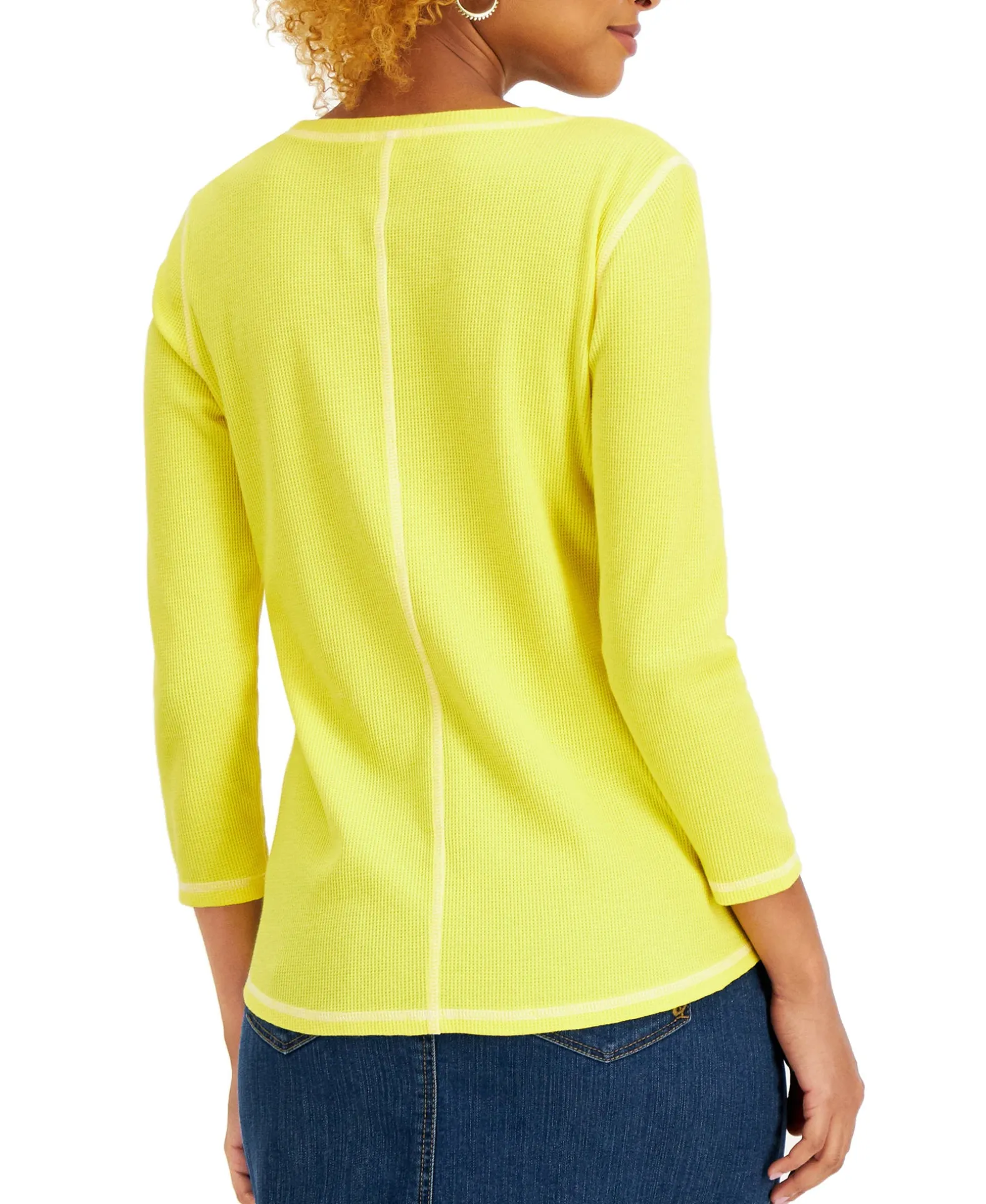 Women's Waffled Contrast-Stitch Seam Top