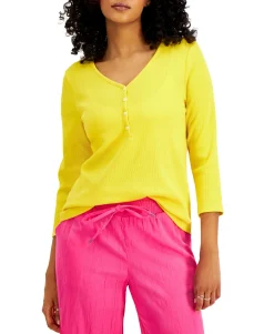 Women's Waffle-Knit Henley T-Shirt