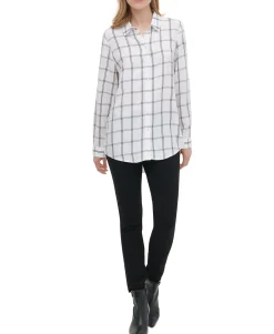 Women's Windowpane-Print Utility Shirt