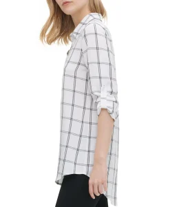 Women's Windowpane-Print Utility Shirt
