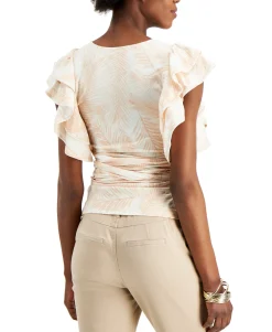 Women's Wrap-Style Flutter-Sleeve Cotton Top