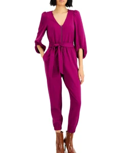 Women's Zip-Front Belted Jumpsuit